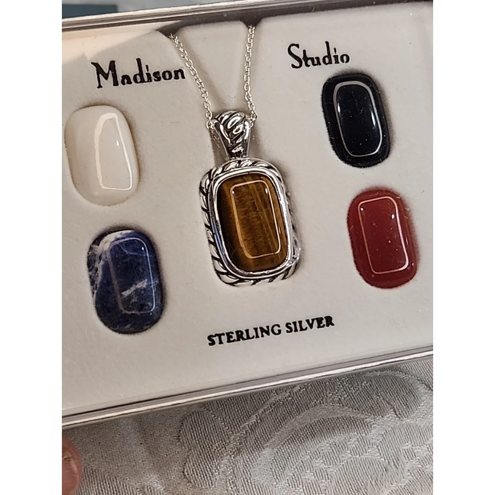 Madison Studios Sterling Silver Stone Pendant Necklace 18 Inch